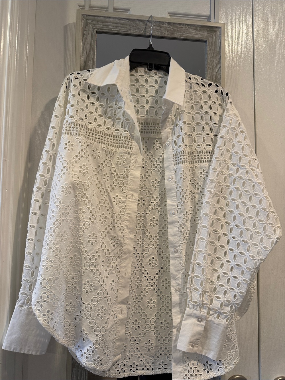 Express White Eyelet Lace Button-Down Shirt